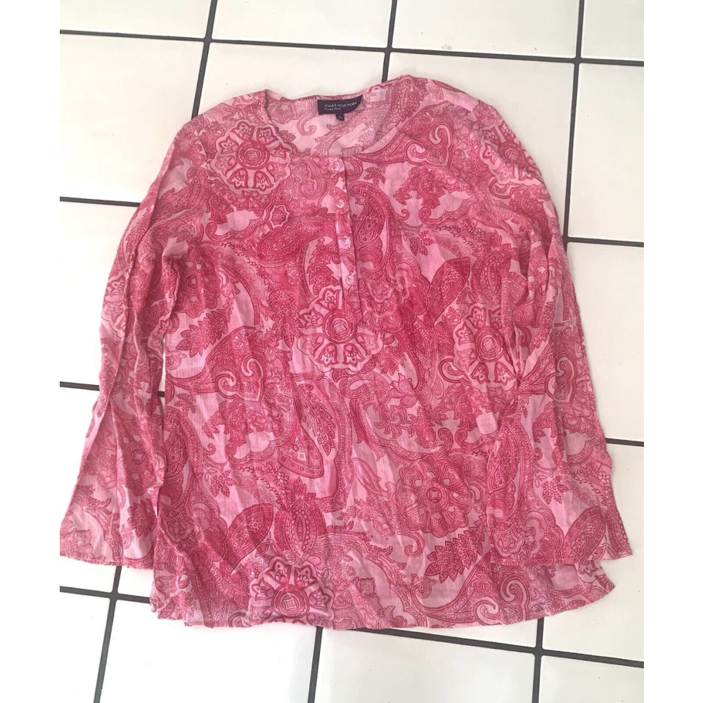 Jones New York Pink Paisley Cotton Top Large